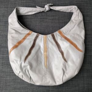 EUC VINTAGE MAYETTE of LONDON DOVE Gray Tanned Leather/Eelskin Hobo Purse 10x17